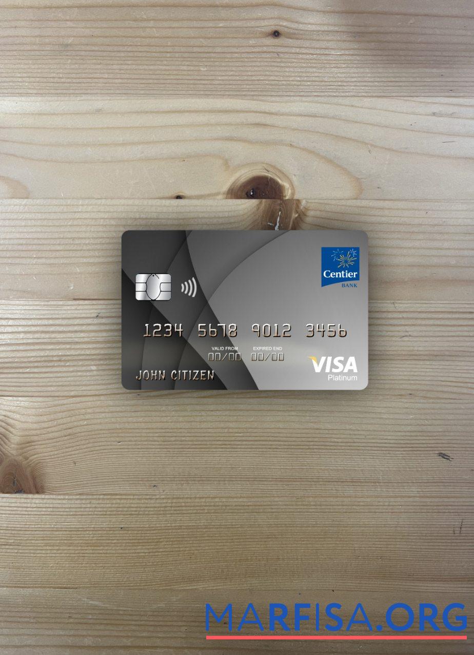Realistic USA Indiana Centier bank visa platinum card photolook front example